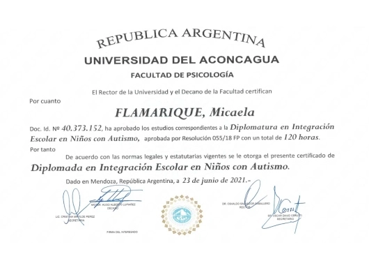 certificado profesional de Micaela Flamarique