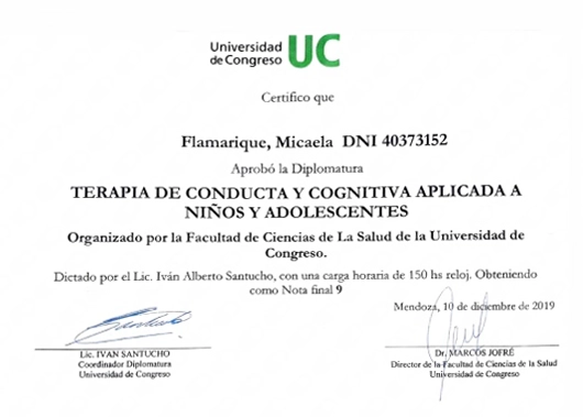 certificado profesional de Micaela Flamarique